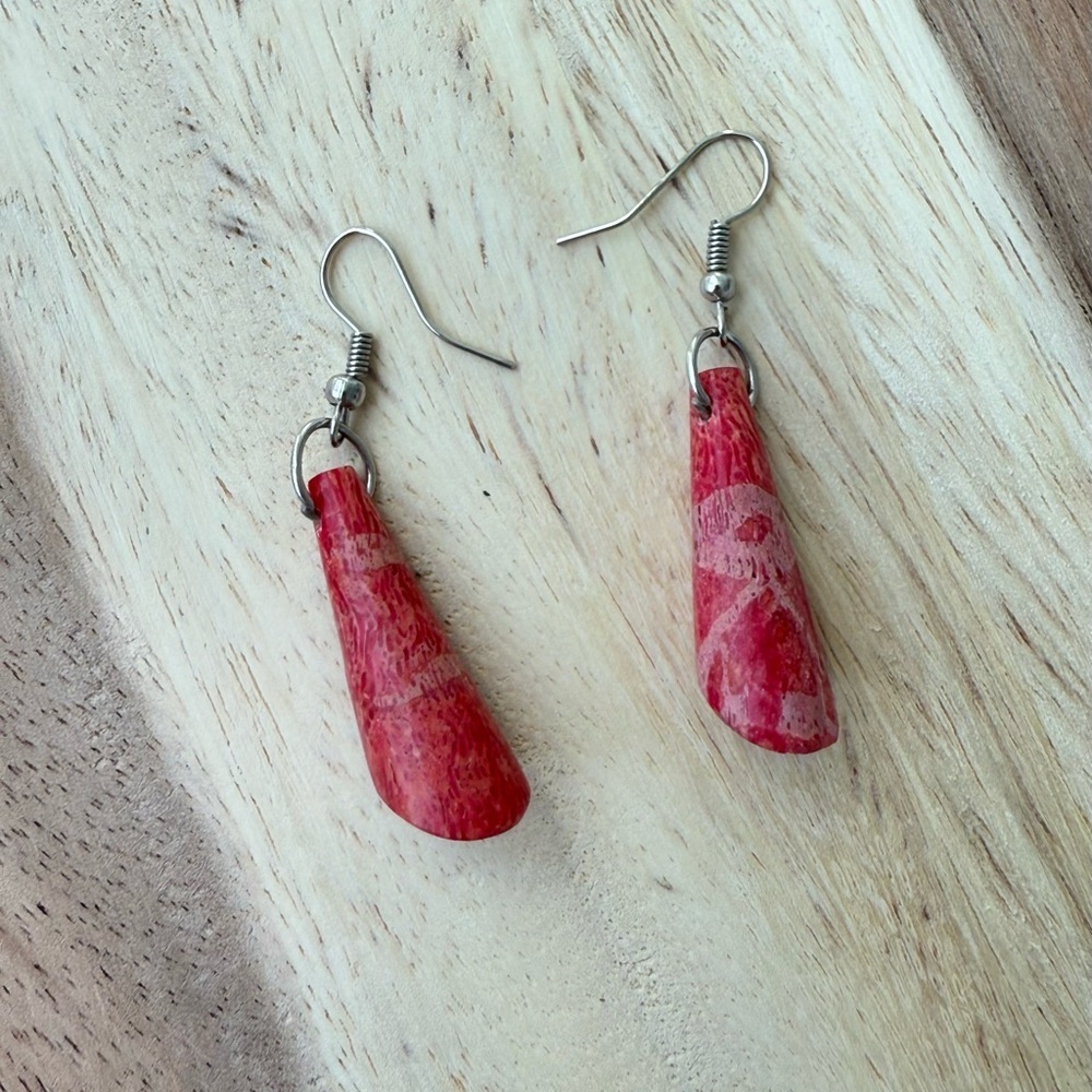 Vintage Red Coral Teardrop Earrings